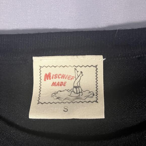 Mischief Made Sweater Womens Small Eye Embroidered Knit Pullover Boho Unique - Picture 4 of 14